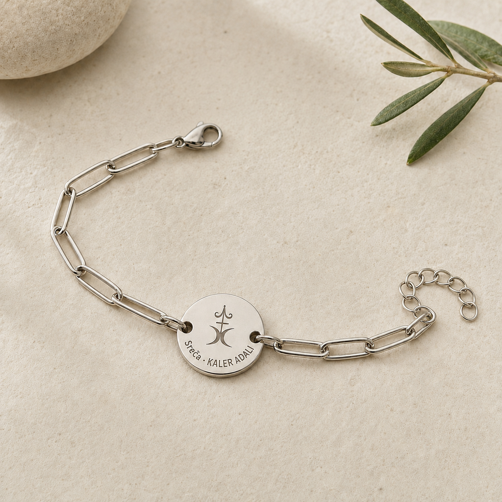 Happiness and Love chain bracelet, front with Happiness symbol