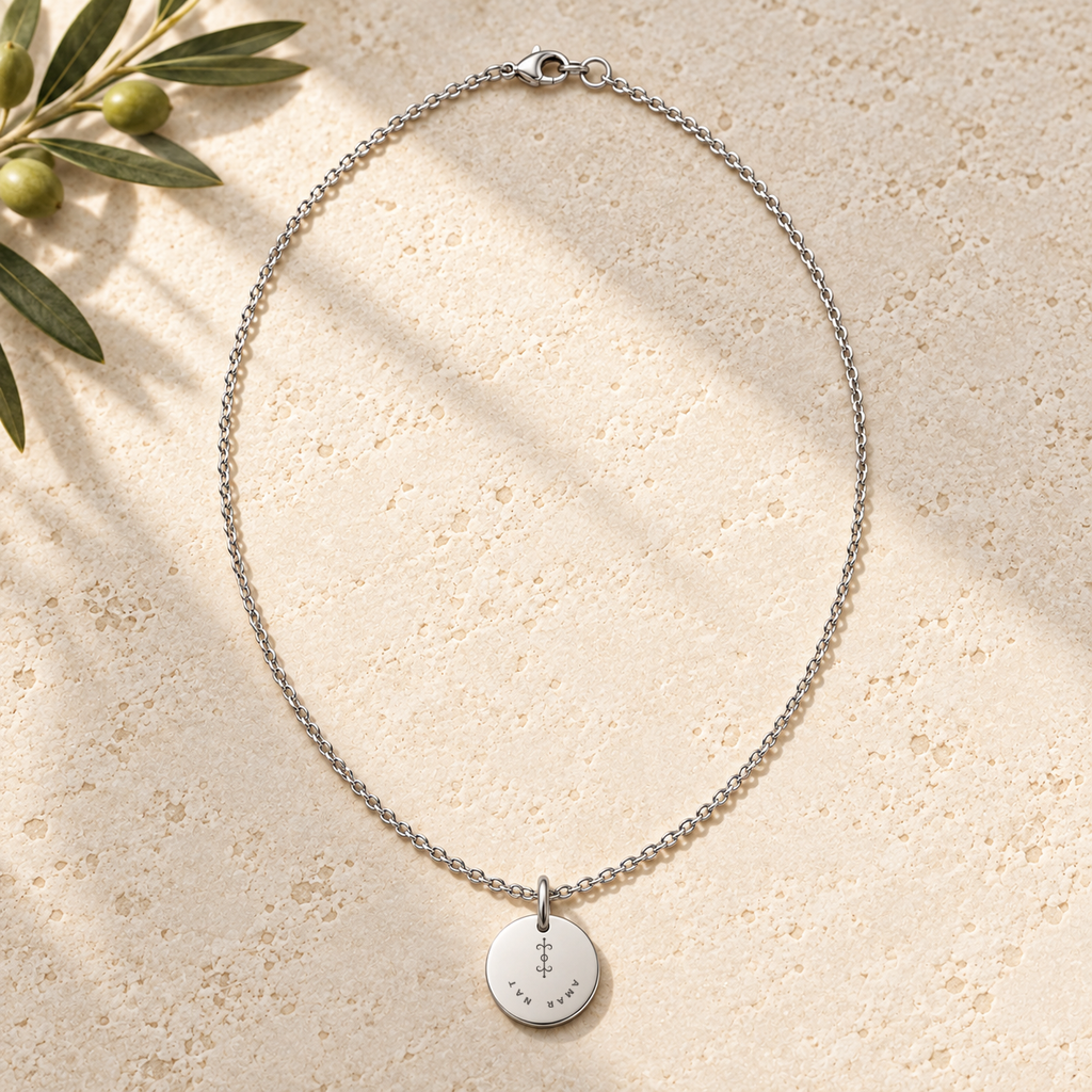 Women's Love and Harmony necklace, front view with Love symbol