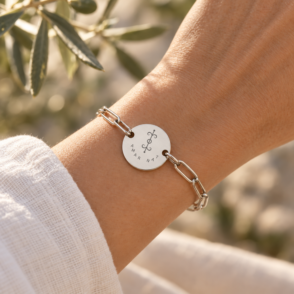 Happiness and Love chain bracelet, reverse with Love symbol