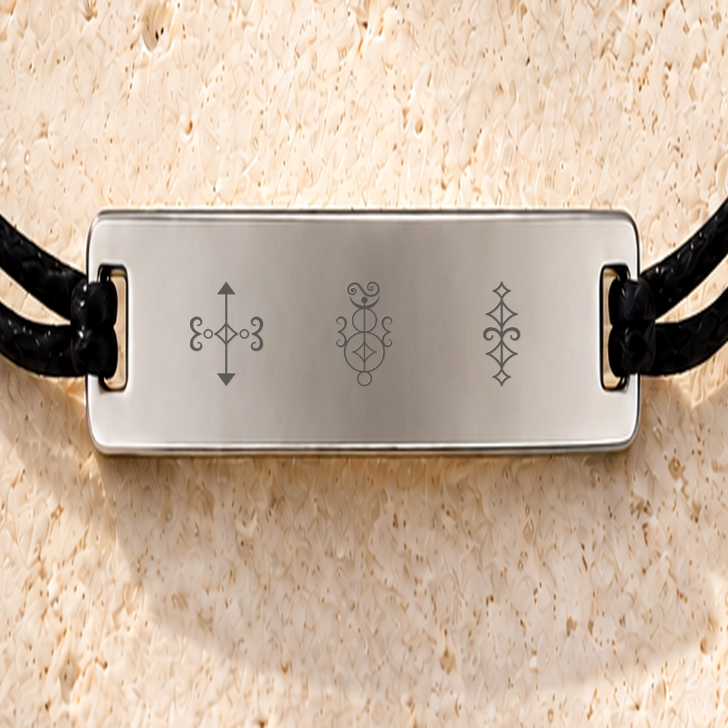 Wealth and Well-Being Bracelet – macro detail of the engraved symbols